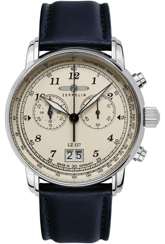 ZEPPELIN 8684-1 Chronograph Uhr Herrenuhr Lederarmband Chrono Datum blau