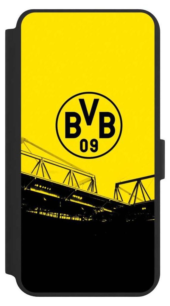 NIVOCASE Klapphülle für Samsung Galaxy S24+ Handyhülle aus Kunst Leder NIVOflip schwarz BVB Borussia Dortmund Fanartikel