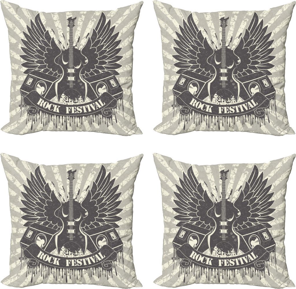ABAKUHAUS Rockmusik Kissenbezug Set (4 Stück), Winged Instrument, Moderner Doppelseitiger Digitaldruck, 50 cm x 50 cm, Taupe Staubcreme