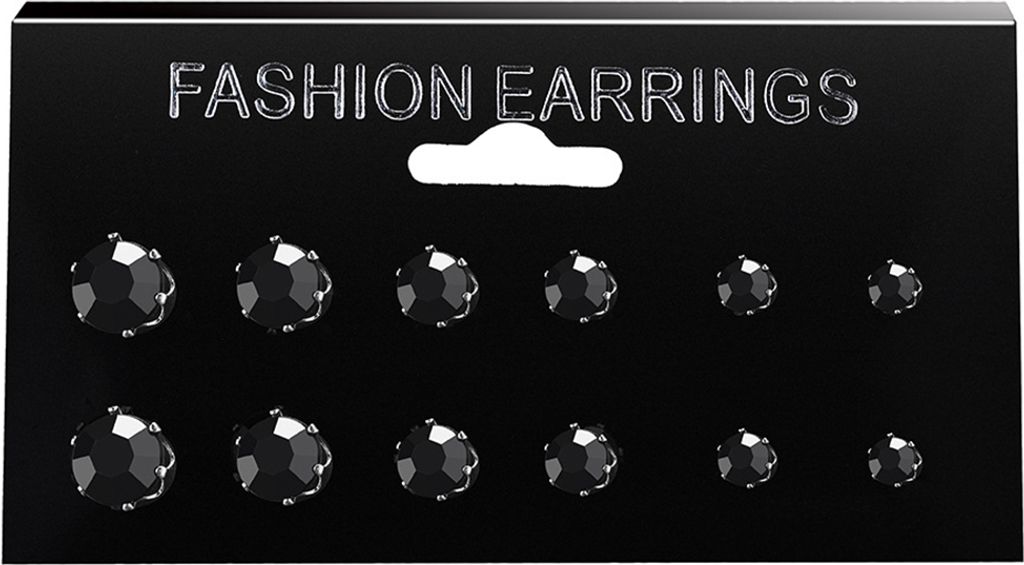 12/6 Paar klassische Rosenform-Kubikzirkonia-Ohrstecker-Set für Damen-Schwarz,6pcs