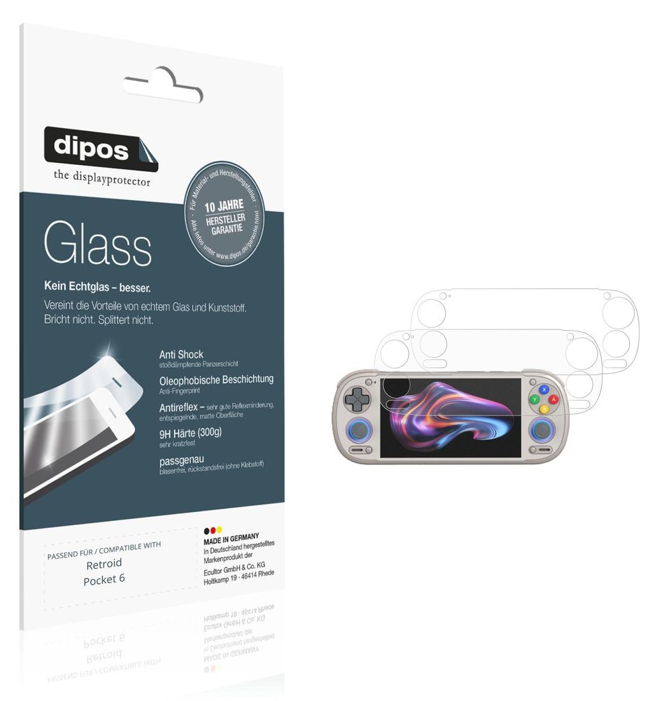 2x Schutzfolie für Retroid Pocket 6 matt - Anti-Shock 9H Folie dipos Glass Kunststoffglas