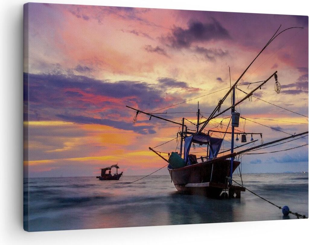Bild auf Leinwand - Leinwandbild - Einteilig - Asien Boot Kutter - 70x50cm - Wand Bild - Wanddeko - Wandbilder - Leinwanddruck - Bilder - Wanddekor...