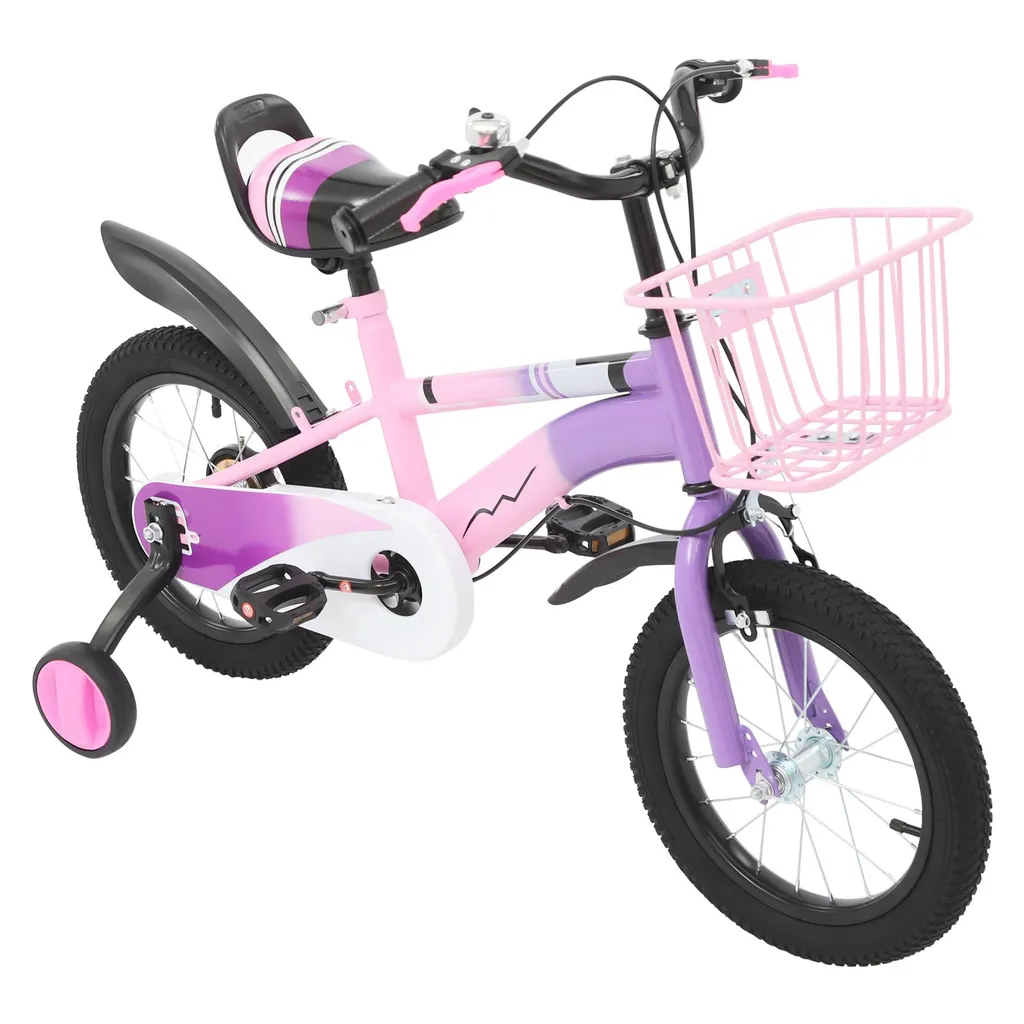 Vélo enfant violet 14 pouces avec stabilisateurs et cadre robuste - 5