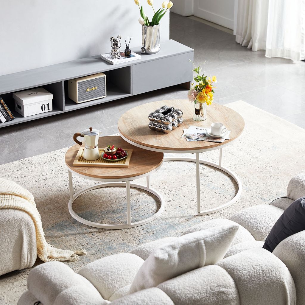 H.J WeDoo Couchtisch rund für Wohnzimmer 2er Set, Produktbild 2