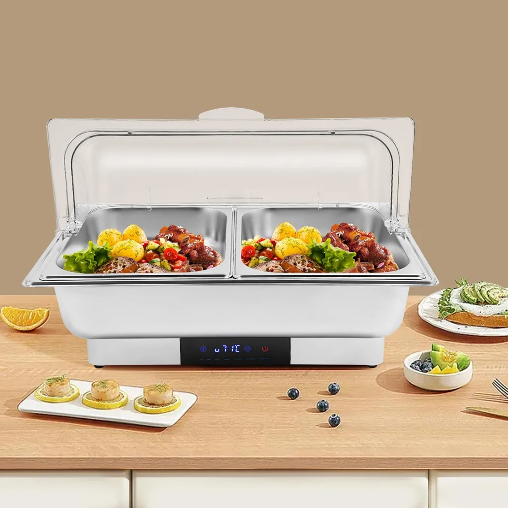 Réchaud électrique en acier inoxydable à 2 compartiments - Design Argent