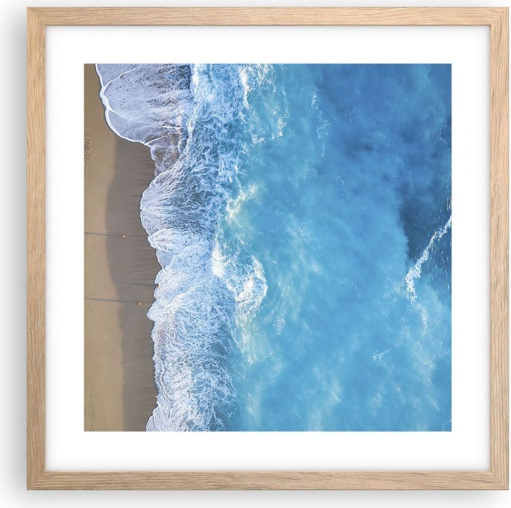 Gerahmtes Poster - Rahmen in heller Eiche - Strand Rand Meer - 40x40 cm - Wand Bild - Wanddeko - Wandbilder - Kunstposter - Wandposter - Bilderrahm...