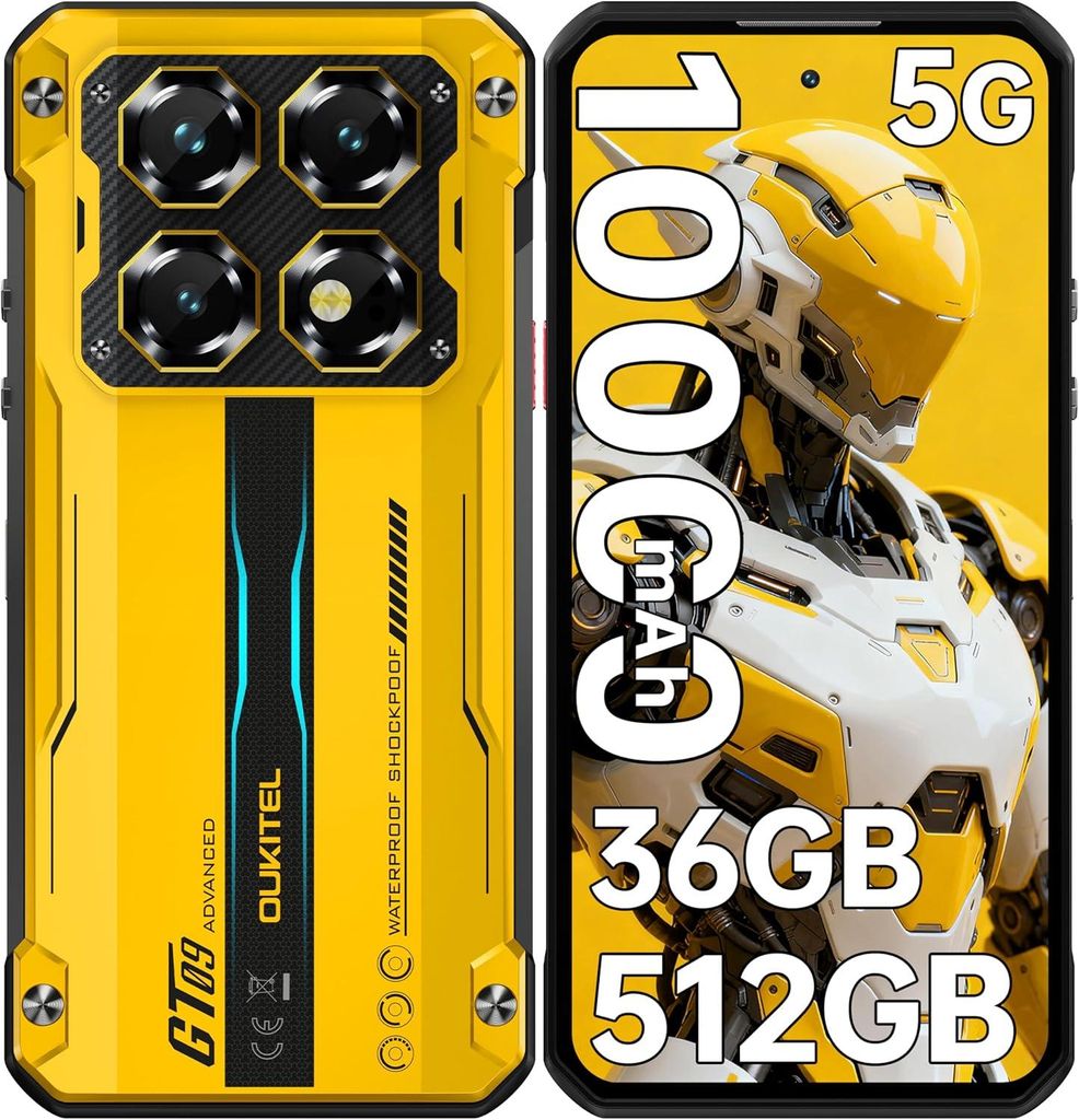OUKITEL WP60 5G Outdoor Smartphone - 36GB+512GB/2TB Outdoor Handy 7,2” 120Hz Android 15 , 108MP+32MP+8MP-Nacht, IP68 Handy NFC/GPS/OTG, Orange