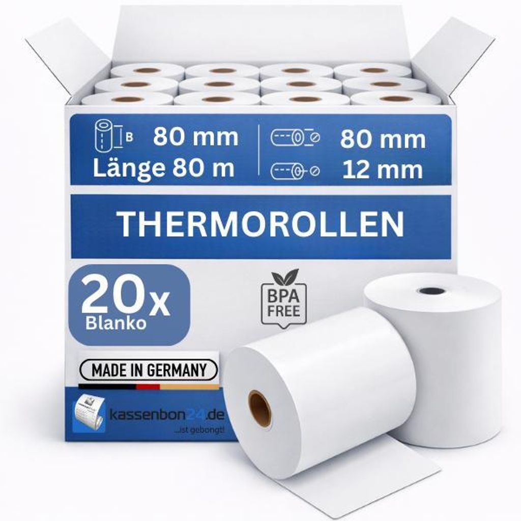 Thermorolle 80 mm x 80 mm x 12 mm x 80 m | 55 gr. | VPE 20 Produktbild 