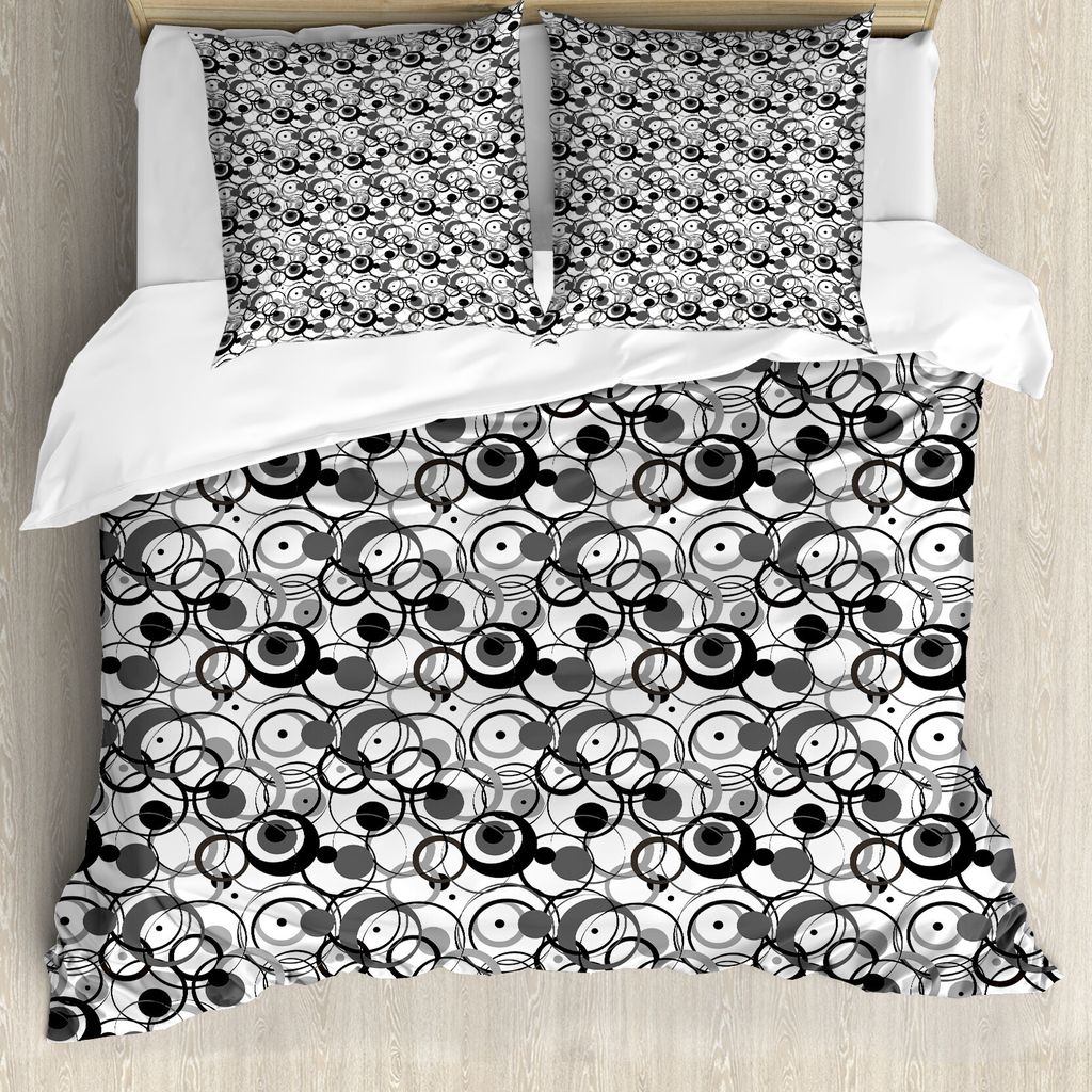 ABAKUHAUS Abstrakt Bettbezug, Kreis-Punkte Moderne, Milbensicher Allergiker geeignet mit Kissenbezügen, 200 cm x 200 cm - 80 x 80 cm, Grau Schwarz...