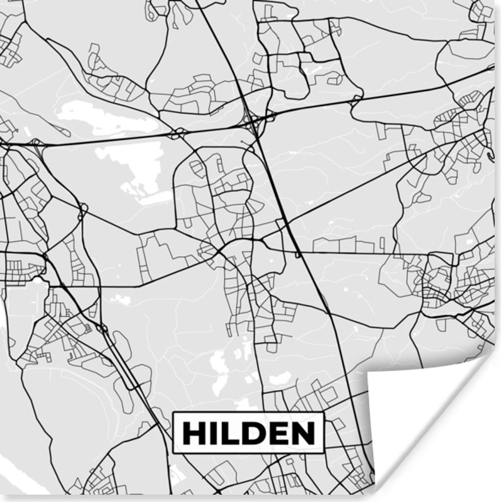 MuchoWow Poster Stadtplan - Hilden - Karte - Deutschland 30x30 cm - Wandposter - Printing