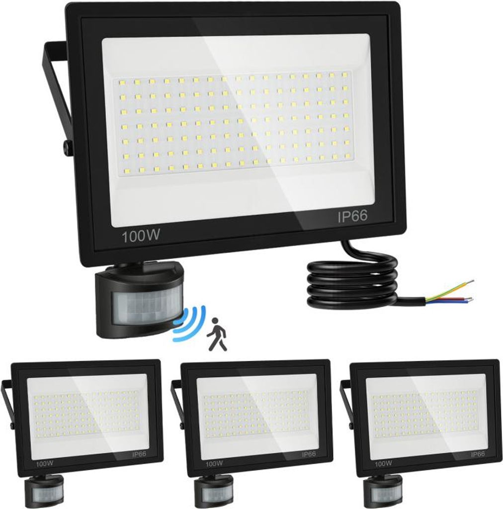 Jayseuw LED Strahler mit Bewegungsmelder 4X 100W, IP66 Wasserdicht, Gartenstrahler, 6000K LED Fluter