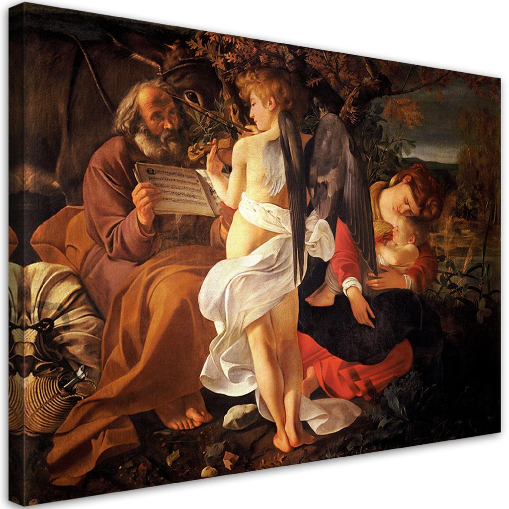 Leinwandbild Rast auf der Flucht nach Ägypten - Caravaggio 120x80 Feeby Bunt bild für die wand bereit zum aufhängen