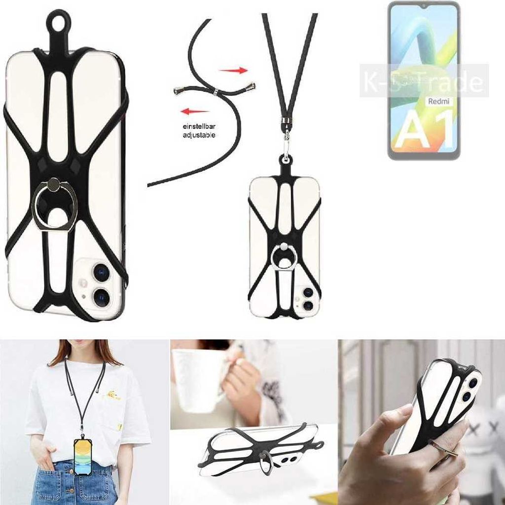 K-S-Trade 3in1 Handykette Handyband Handykordel Halsband Smartphone-Ring Handy-Ring kompatibel mit Xiaomi Redmi A1 Fingerhalterung Handyring