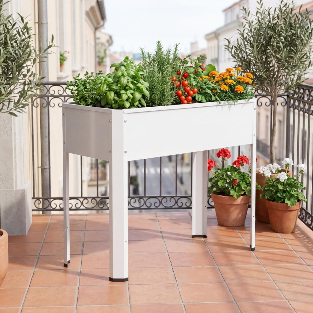 VCM Metall Hochbeet 80x35x80 cm, stehender Pflanzkasten für Balkon Terrasse Garten, Blumenkasten, Balora L