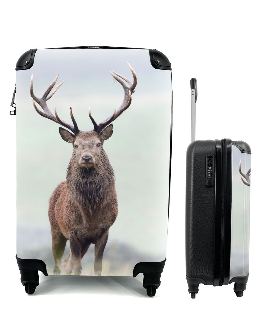 MuchoWow Koffer Handgepäck Trolley Rollkoffer Kleine Reisekoffer mit 4 Rollen - Hirsche - Gras - Himmel - Cabin Size < 55x40x23 cm & 55x40x20 cm...