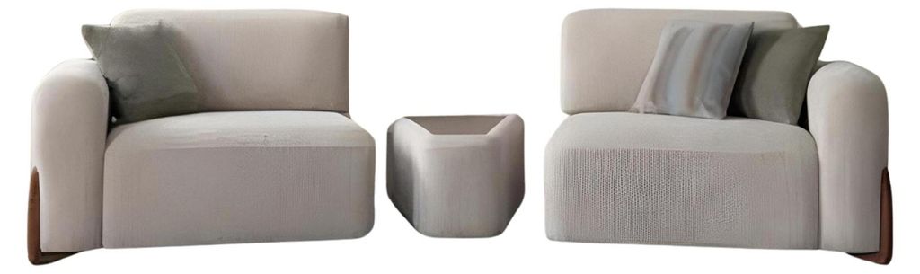Designer Beige Sofa 2 Sitzer Grau Textil Luxus Lougne Sofa Couchtisch