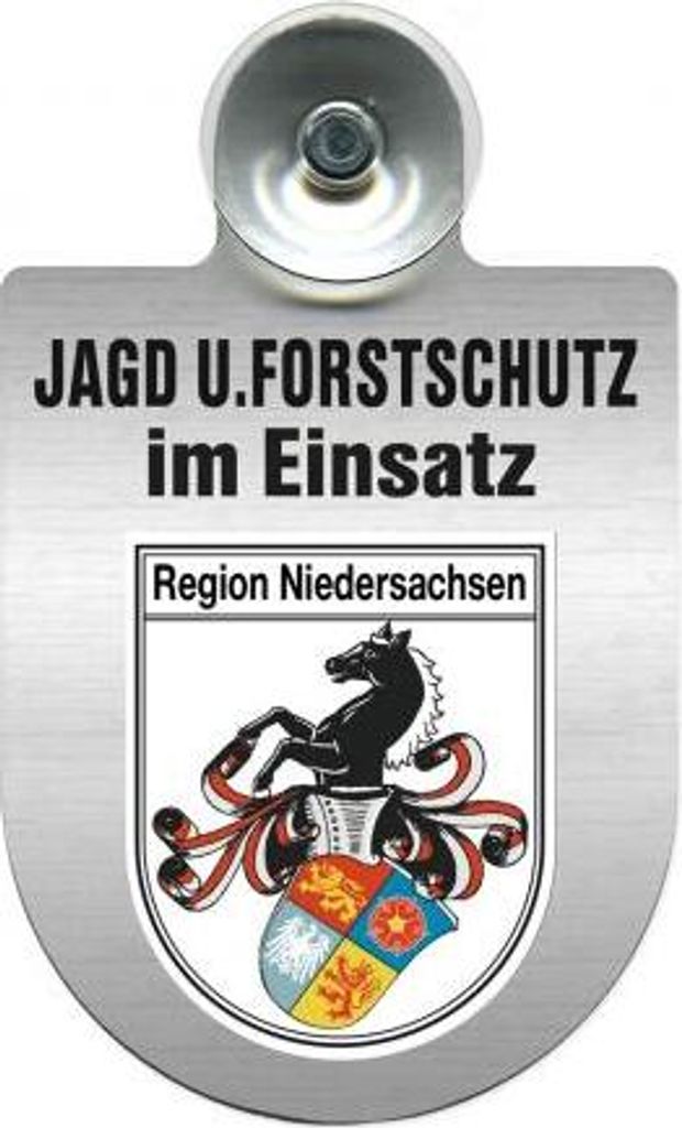 Einsatzschild für Windschutzscheibe incl. Saugnapf - Jagd + Forstschutz im Einsatz - Wappen nach Wahl - 309729- Color - Region Niedersachsen