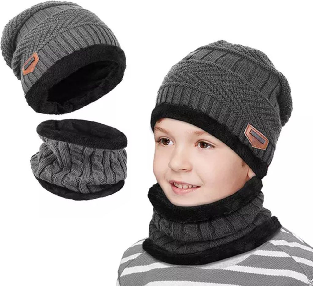 Set cappello e sciarpa in maglia per bambini, con morbido Immagine del prodotto 