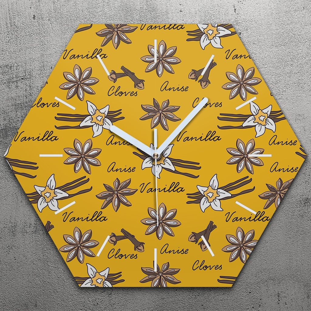 Uhr hexagonal 40 cm Glas Geräuschlos weiße Zeiger - Gewürze Produktbild 