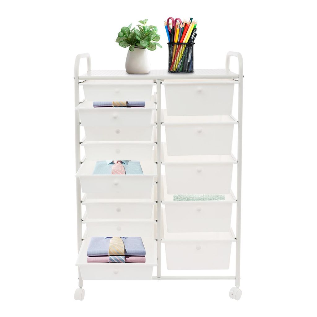 Rollwagen mit 15 Schubladen 63*38*96 cm Servierwagen für Büro Küche Weiß