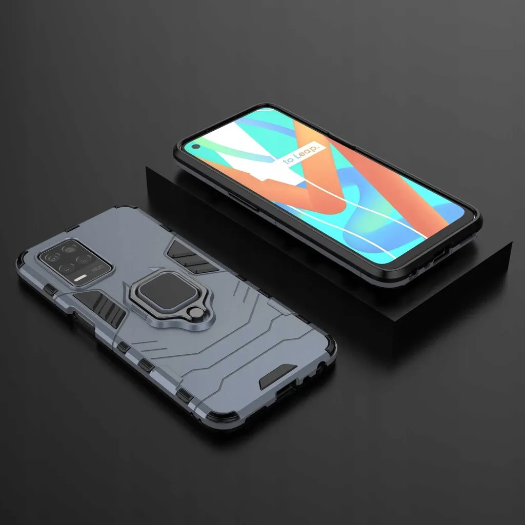 Coque Realme 8 5G SPACECASE X-ring Bleu avec support vidéo et bague - 2