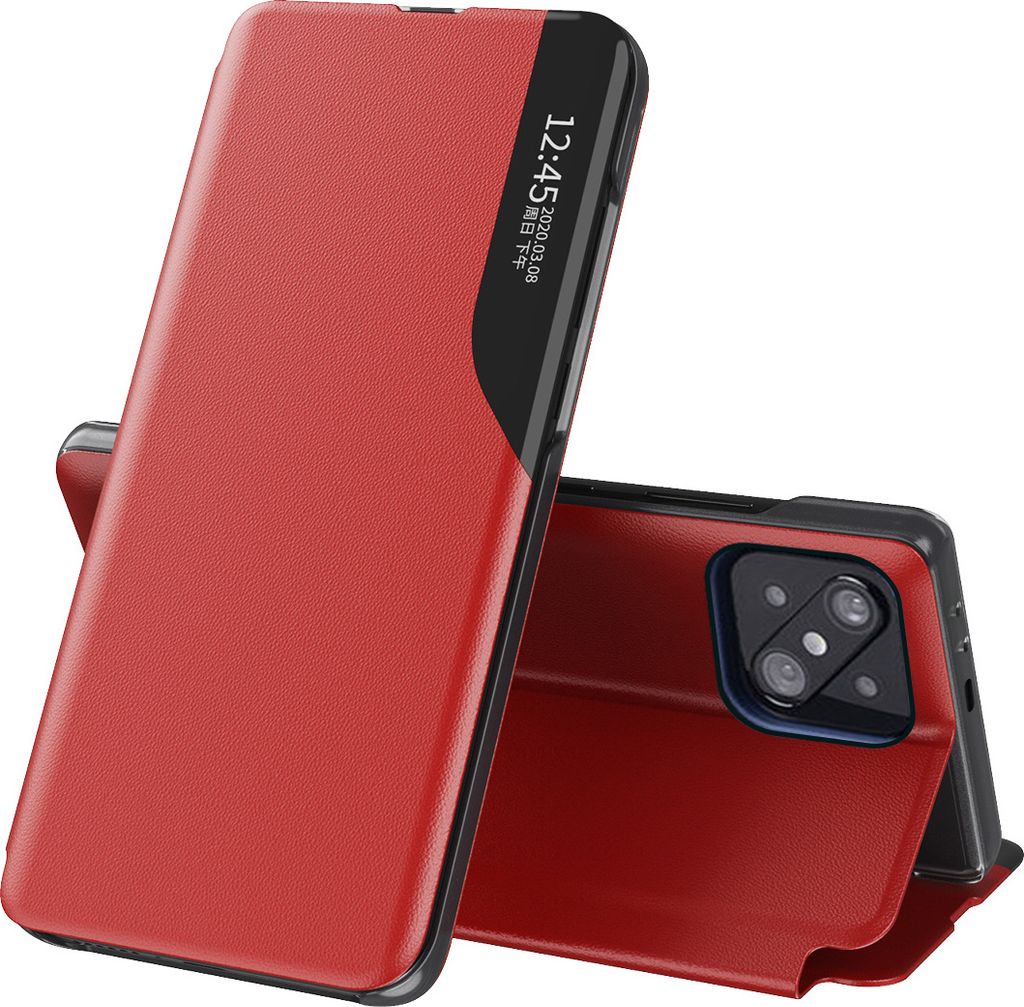 LaimTop Hülle für Xiaomi Mi 11, Smart View Fenster Flip Stand Cover Kunstleder Schutzhülle für Xiaomi Mi 11 Rot