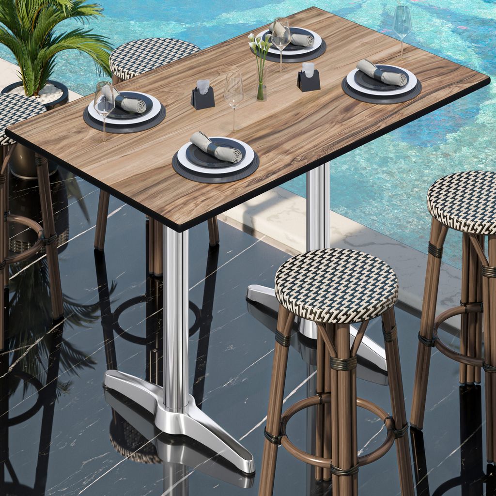 CPBL | HPL Compact Bistro Stehtisch | 120 x 70 x 110 cm | Sheesham / Silber | Rechteckig | Bistrotisch Gastro Steh Tisch