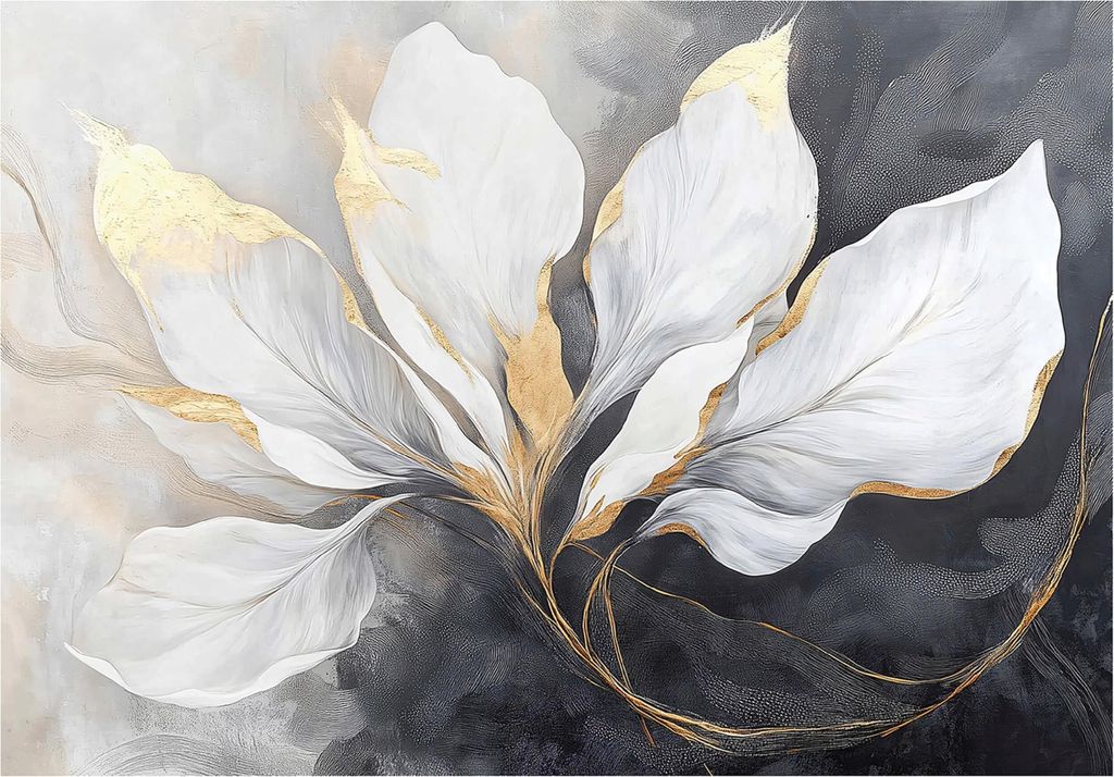 Fototapete Blätter Betonwand Gold - 350x250 cm - inklusive kleister - Vlies Tapete - Vliestapete - Tapete Wohnzimmer Schlafzimmer Küche Modern Wa...