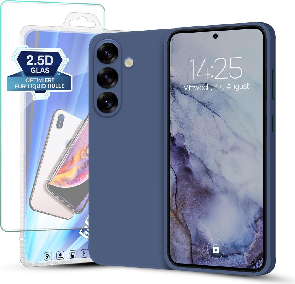 Hülle für Samsung Galaxy S25+ mit 9H Displayglas Displayschutz Plus Case Cover Bumper Silikon Softgrip Schutzhülle Farbe: Lavendelblau