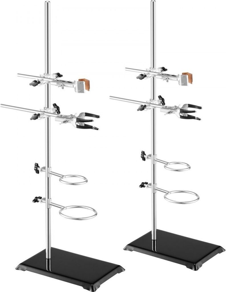 Laborständer-Unterstützung - Laborgestell für Retorten, 2 Stäbe - Stahlgestell mit 60 cm Stab und Gusseisenbasis 210,82 x 135 mm - Inklusive Ko...