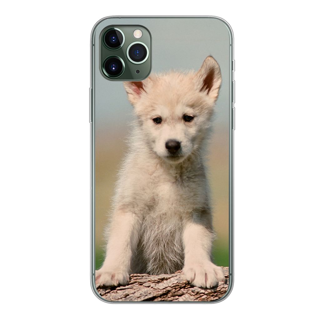 MuchoWow Handyhülle Schutzhülle Hülle für iPhone 11 Pro Max Wolf - Kind - Holz Silikon Softcase Handy Hülle - Schutz
