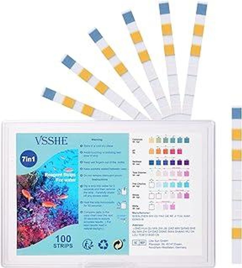 7 in 1 Aquarium Teststreifen,100 Streifen Aquarium Wassertest zum Testen | Süßwasser Streifen Aquarium Test Kit von Gesamthärte Gesamtalkalinit...