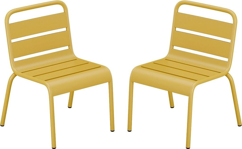 Satz von 2 Metall stapelbar Gartenstühle für Kinder - Senfgelb - POPAYAN von MYLIA Marke