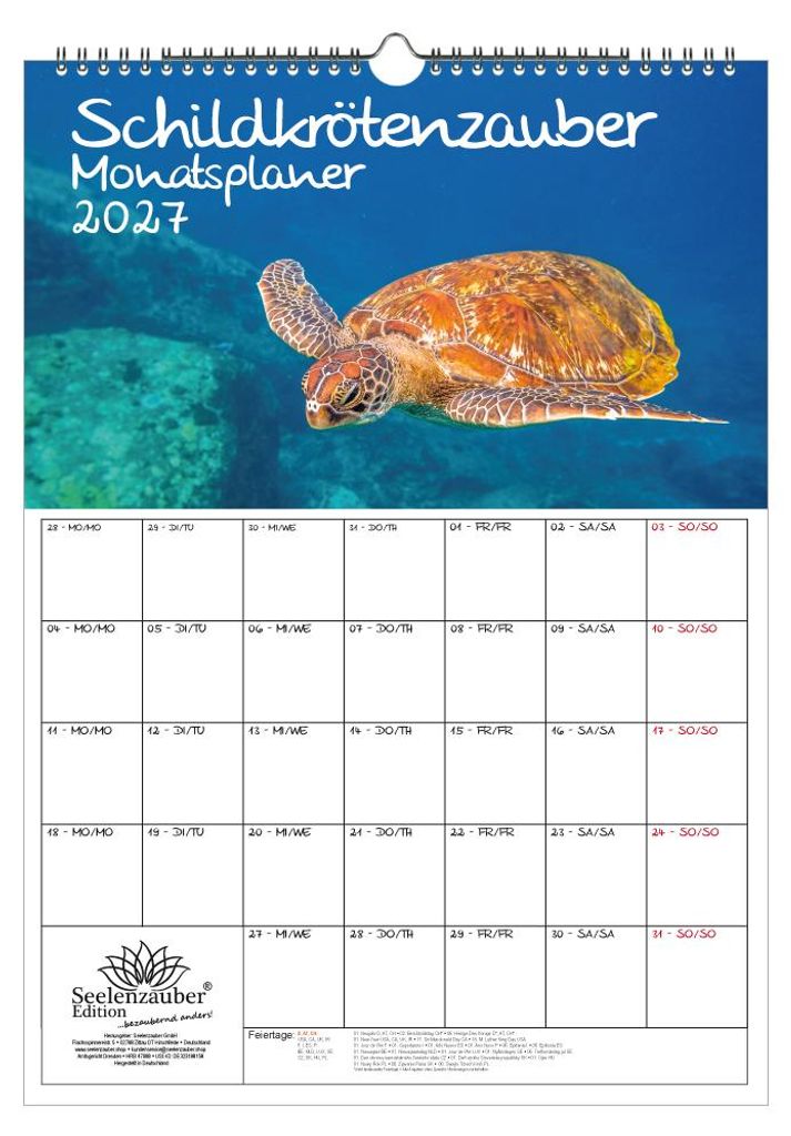 Schildkrötenzauber Planer DIN A3 Kalender für 2027 Schildkröten - Seelenzauber