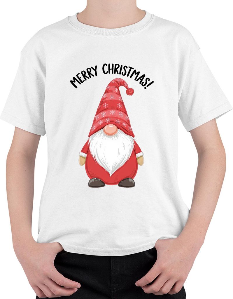 Merry Christmas! Weihnachtsgnom Wichtel Weihnachten Schneeflocken Uni Kinder T-Shirt, Weiß, 140