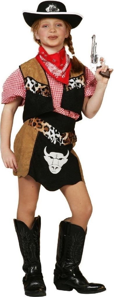 W3164-128 schwarz-braun Kinder Cowgirl Kostüm Rodeo Lady Gr.128
