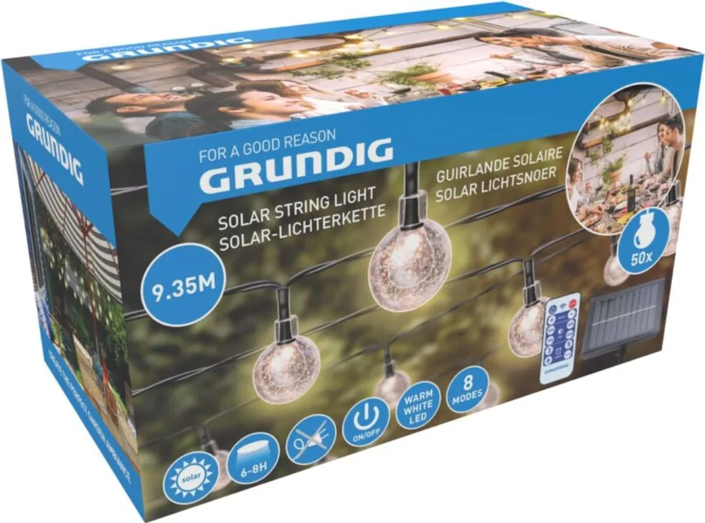 Guirlande Solaire 8 Modes d'Éclairage 50 LED Blanc Chaud Étanchéité IP