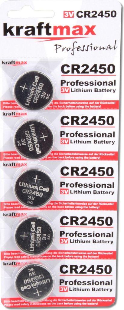Kraftmax 5er Pack CR2450 Lithium Hochleistungs- Batterie / 3V CR 2450 Knopfzelle für professionelle Anwendungen - Neuste Generation