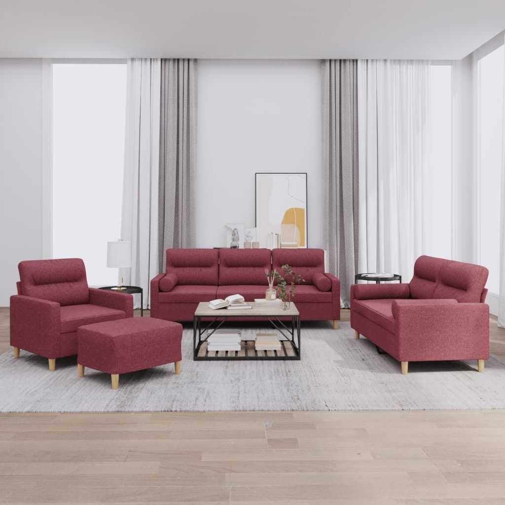 Maison Exclusive - 4-tlg. Sofagarnitur mit Kissen Weinrot Stoff