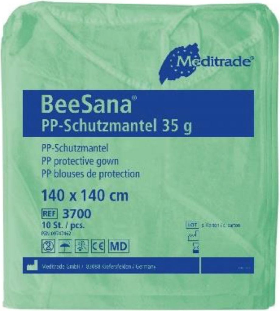 BeeSana PP-Schutzmantel 35 g, Schutzmantel für Personal und Besucher, 140 x 140 cm, grün, 1 Packung = 10 Stück