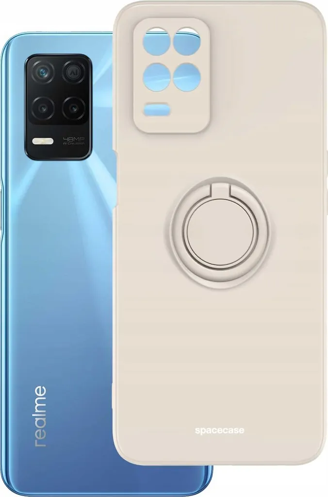 Custodia Silicone SPACECASE per Realme 8 5G Beige con Anello Supporto - 2