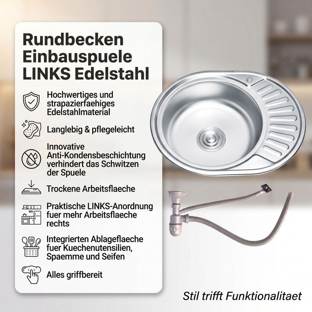 Mucola Küchenspüle SilberSpülbecken EinbauSilberspüle mit Produktbild 