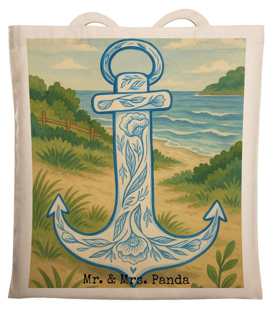 Mr. & Mrs. Panda Einkaufstasche Anker Blau Design - Weiß - Geschenk, Schultasche, Jutebeutel, Lustige Sprüche, Shopping Tasche, Tote Bag, Laptopt...