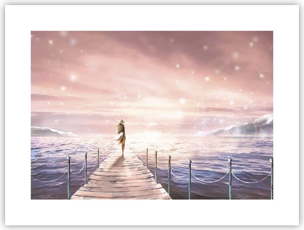 Poster - Poster ohne Rahmen - Brücke Frau die Sterne - 40x30 cm - Wand Bild - Wanddeko - Wandbilder - Kunstposter - Wandposter - Bilder - Kunstdru...