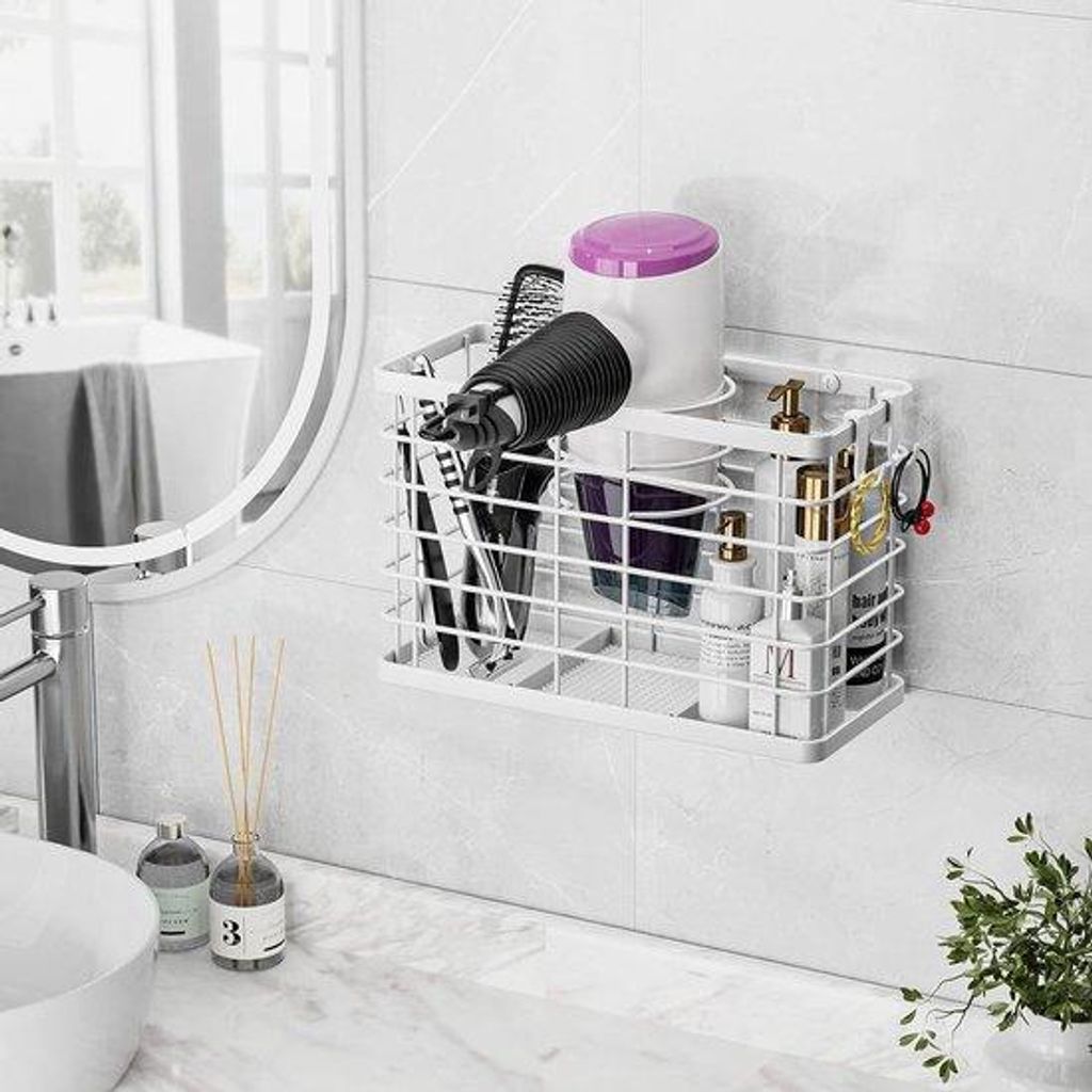 Duspprodukt für Haare, 3-fach, Höhenverstellung, Schranktür/Wandmontage, Badkamerorganizer für Haartrockner, Lockenstangen, Krüllstangen