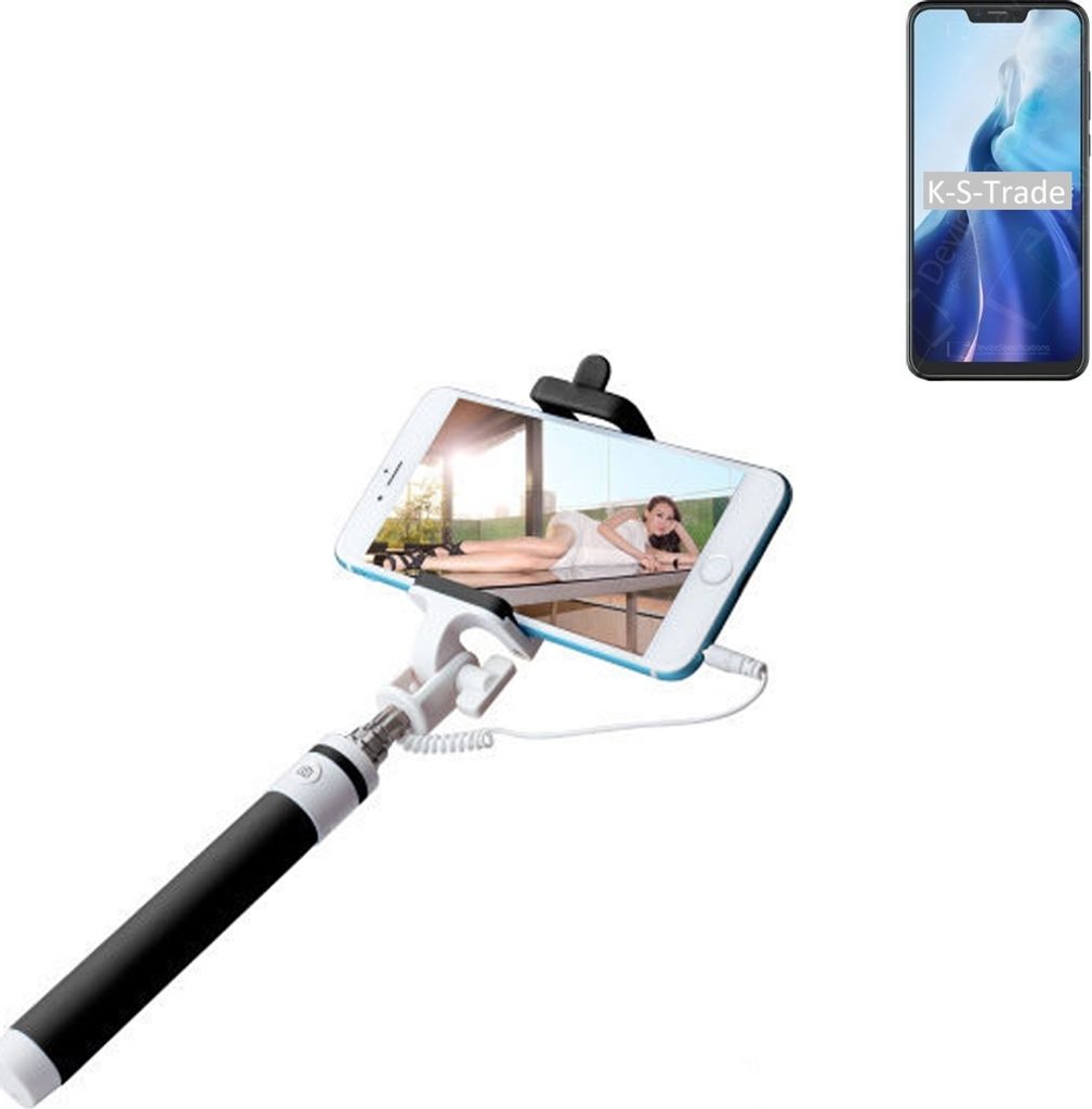K-S-Trade Selfie Stick kompatibel mit Cubot C20 Selfiestick kabelgebunden Monopod mit Kabel Stab Stange Selfportrait Handheldstick schwarz 1x
