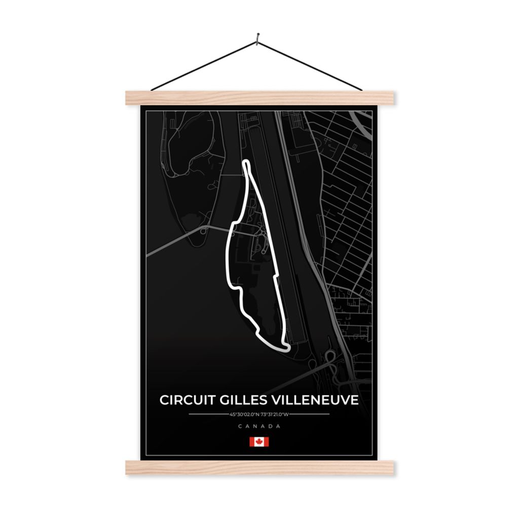 MuchoWow Textilposter Rennsport - Rennstrecke - Circuit Gilles Villeneuve - Kanada - F1 - Schwarz 60x90 cm mit holzfarbenen Rahmen - Textil