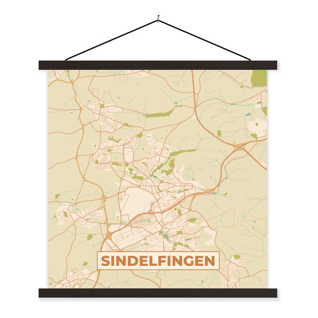 MuchoWow Textilposter Karte - Sindelfingen - Vintage - Stadtplan 60x60 cm mit schwarzem Rahmen - Posteraufhänger