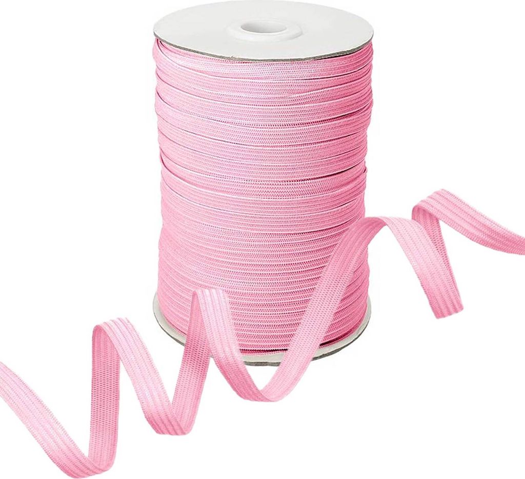 100m Gummiband Gummilitze 7mm flach gestrickt Stretch Elastisch in 19 Farben, Gurtband:513 hellrosa