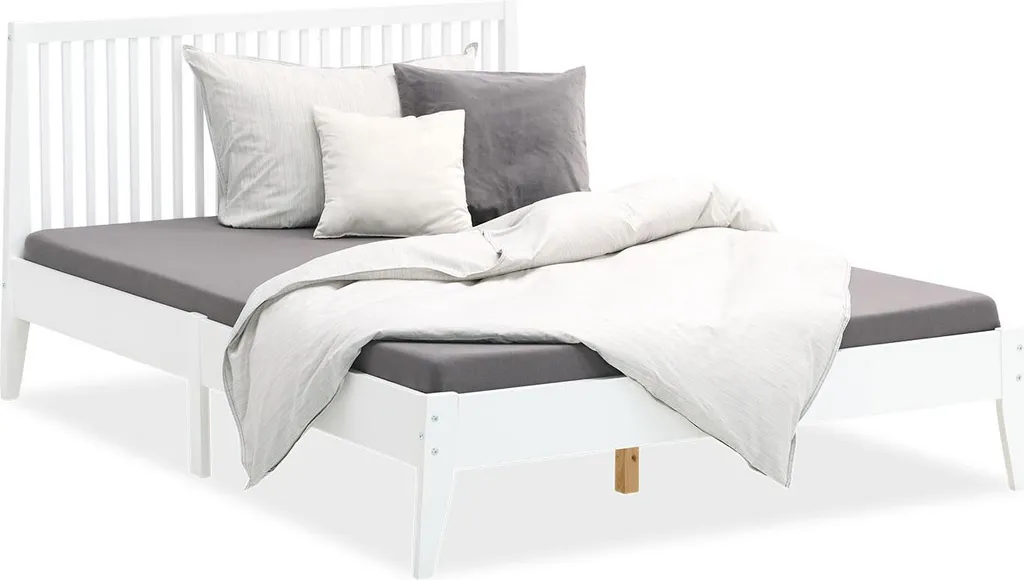 Lit double bois 140x200 blanc laqué - Finition haute qualité et robuste